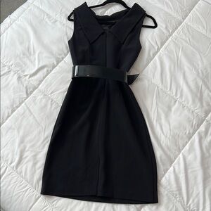Elegant Black Whitehouse/Black Mkt lined dress. Sz 4. Patent belt. $25-